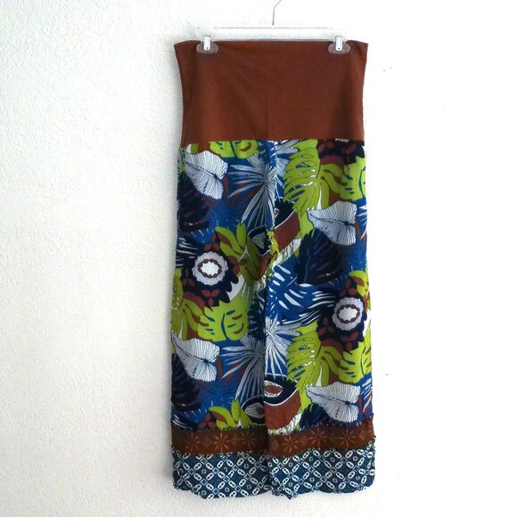 Blue/green/brown floral double layers capri pants, with embroidery, sequins/bead - Picture 1 of 7